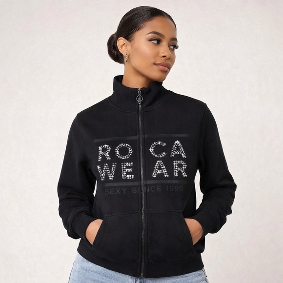 Rocawear Jackets & Blazers - Rocawear Bling Rhinestone Zip-Up Jacket Black Mock Neck Size 1X Y2K